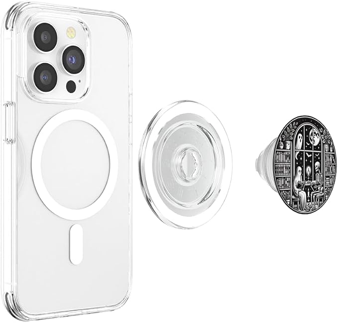 Retro Spooky Bookish Halloween Skeleton Ghost Bookworm Gifts PopSockets PopGrip for MagSafe