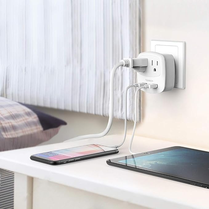 TESSAN US to UK Plug Adapter, Type G Travel Adaptor with 2 USB 2 Electrical Outlets, UK Power Adapter for USA to Ireland England London Scotland British Dubai Kenya Hong Kong Qatar, 2-Pack