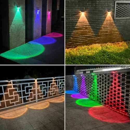 Ellasay Solar Fence Lights Outdoor: IP65 Waterproof RGB Solar Powered with 10 Lighting Modes - Led Lens Wall Decor for Garden Deck Patio Backyard Balcony 12 Pack