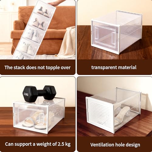 Shoe Storage Boxes, Stack Without Toppling Modular storage boxes combine freely for use in closets, under beds, hallways, and entryways. Space-saving. (Transparent, 6 Pack) - color: Transparent, 6 Pack