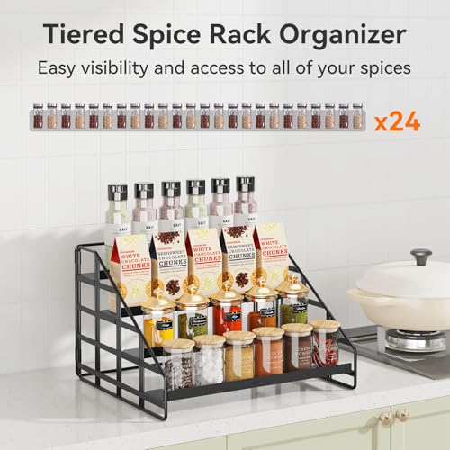 Bunoxea Spice Rack 4 Tier Kitchen Cabinet Organizer,Countertop Spice Rack,Tier Depth Adjustable Cabinet Shelf,Step Spice Organization Easy Visibility,Holds Seasoning and Condiments - size: 1 Pack