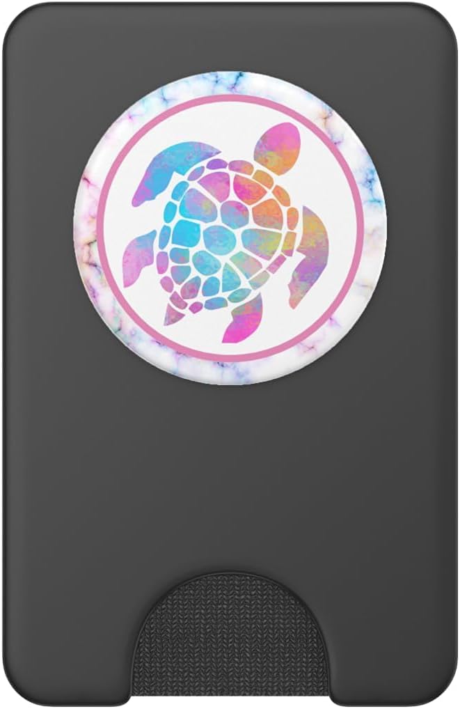 Kimique Rainbow Watercolor Turtle PopSockets Adhesive PopGrip for Smartphones with Smooth Hard Plastic Cases - Black Multicolor