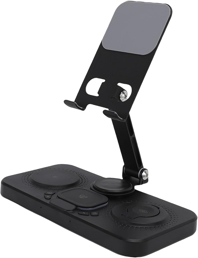 6 in 1 Wireless Charging Stand for iOS Devices with Alarm Clock and Ambient Lights for iOS 16 15 14 Phone and Watch Series 1 to 10 (Black)