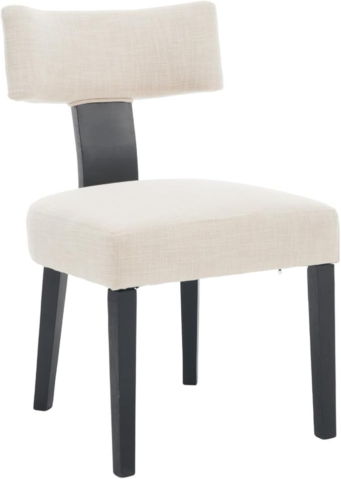 Modern Upholstered Dining Chairs Set of 4, Mid Back, Farmhouse Beige Dining Room & Kitchen Chairs, Black Wood Armless Side Chair for Living Room/Home Office/Reception