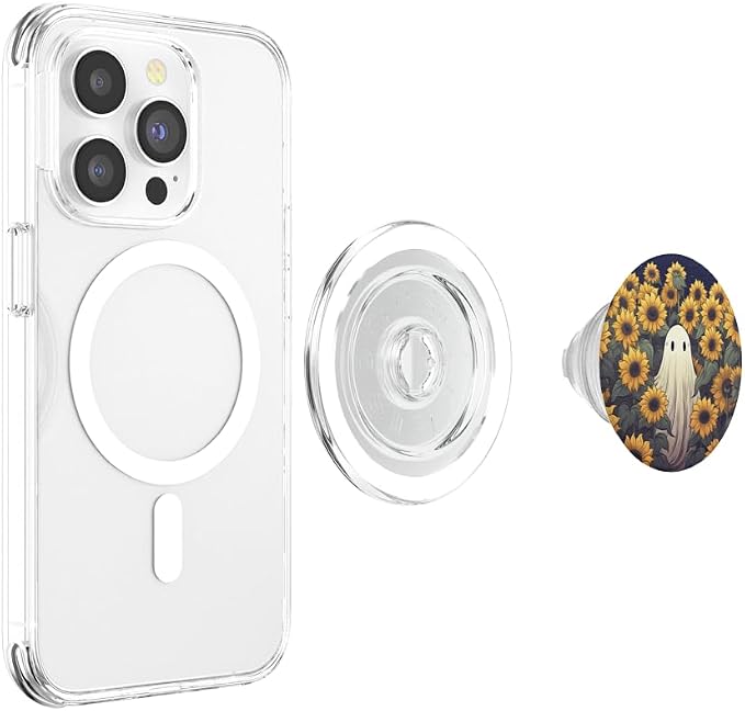 Vintage Ghost Sunflower Pattern Cute Halloween Floral Garden PopSockets Adhesive PopGrip