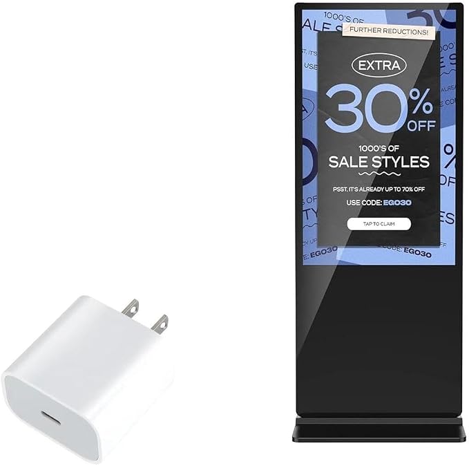 BoxWave Charger Compatible with JIYANG55 Standing Digital Interactive Kiosks - PD GAN miniCube (30W) 30W Tiny PD GAN Type-C Wall Charger - Winter White