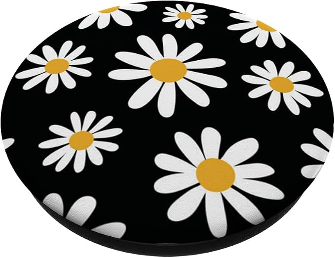 Daisies Floral Retro Pattern Large Scale Daisy on Black PopSockets Adhesive PopGrip