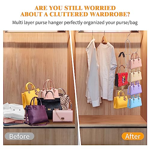 2 Pack Purse Organizer for Closet, 4-Tier Hanging Bag Holder, Silver Metal Closet Organization Purse Hanger Backpack Rack Space Saving Hanger - size: 2 Pack 4-Tier