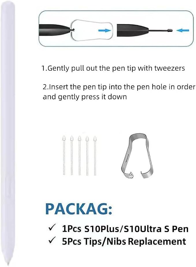 Tab S10+ Plus / S10 Ultra S Pen Compatible with Samsung Galaxy Tab S10+ Plus | Tab S10 Ultra All Versions Stylus Pen Slim 0.7mm Pen Tip 4096 Pressure Levels with 3pcs Tips (Black)