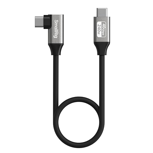 SMALLRIG USB4 40Gbps USB-C Cable 240W PD 3.1 Fast Charging 8K@60Hz Video 100cm/39.4in Straight to Angled Connectors with Cable Tie for MacBook Pro for iPad Pro for iPhone 17/16/15 Series - 5732