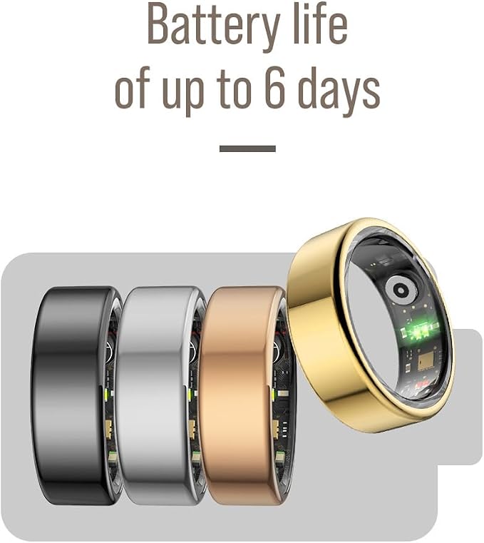 Herz P1 Smart Ring and Charging Case Bundle - (Size 12) Health Ring Tracks 20+ Metrics Bluetooth Sleep &amp Activity Tracker 6 Day Battery Life Magnetic Charging Case iOS &amp Android App