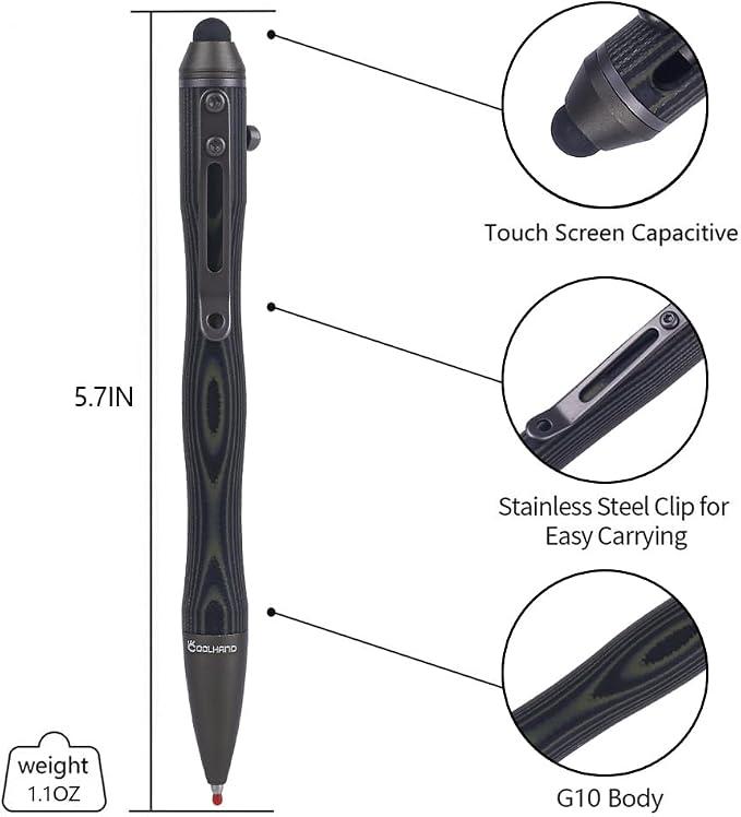 5.7'' G10 EDC Bolt Action Pen Touch Screen Stylus Model 5375-N | Refillable ballpoint ink G10 body with pocket clip ergonomic grip comes with a free refill