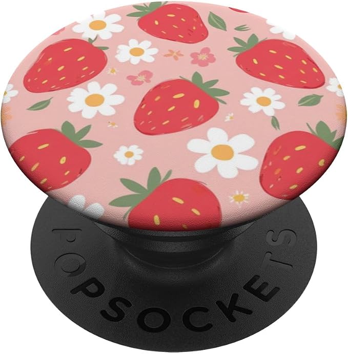 Pink Strawberry Daisy Pattern PopSockets PopGrip for MagSafe