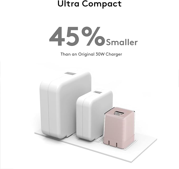 Qackenm 30W USB C Charger Block 2 Port Fast Charging Block Foldable GaN USB C Wall Charger for iPhone 16/15/14/13/12 and Other Series iPad Pro/Air/Mini Pixel Galaxy (Pink)