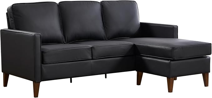 EBELLO Sectional Sofa Couch, L Shaped Couch Faux Leather with Reversible Chaise, Lounge Sofa for Living Room Apartment Small Space, Black