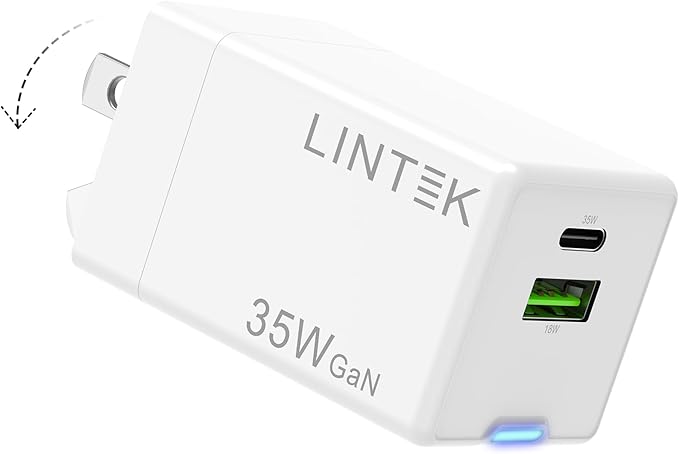 35W GaN Fast Charger Block Foldable Dual Port USB-C &amp USB-A PD 3.0 Wall Adapter Compact Travel Charger for iPhone 17/17 Pro/17 Pro Max/17 Ultra 16/15/14/13/12 Samsung Galaxy iPad