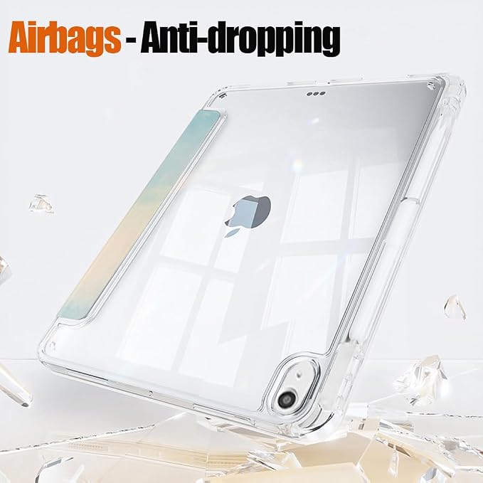 Slim Case for iPad Air 11 M4/M3/M2 &amp 10.9 5th/4th Gen Aqua Blue | Pencil Holder Multi-Angle Y Fold Stand Clear Acrylic Cute Cover Auto Wake-Sleep 2026/2025/2024/2022/2020