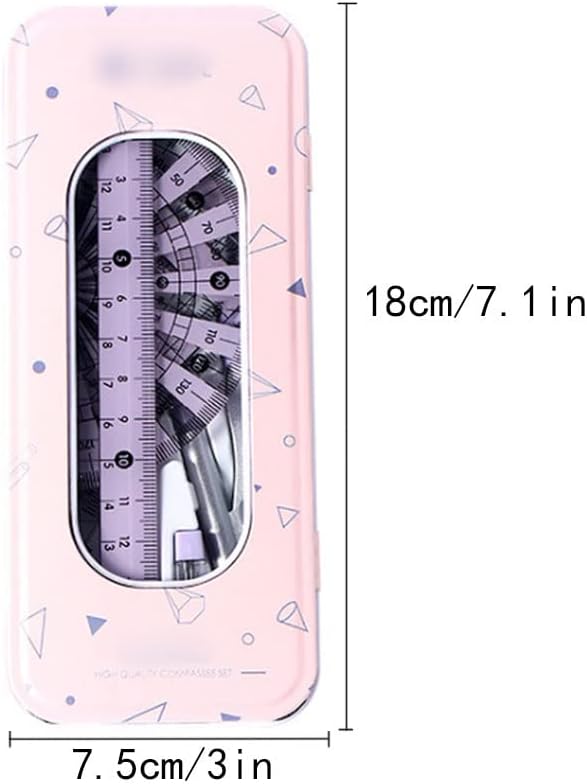 LABANCA 7 Pcs Compass Set with Protractor Rulers Drafting Tools Kit for Math Geometry (Y-Pink)