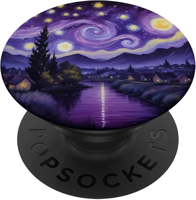 Purple Night Sky Landscape Illustration Print PopSockets PopWallet for MagSafe