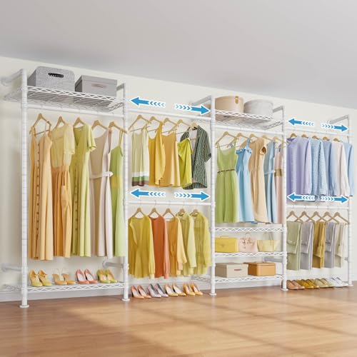 Timate F4 Wall Mounted Clothes Rack Industrial Pipe Clothing Rack for Hanging Clothes, Expandable Garment Rack Heavy Duty Wardrobe Closet Organizer and Storage, Adjustable Industrial Closet Kit, White - color: White