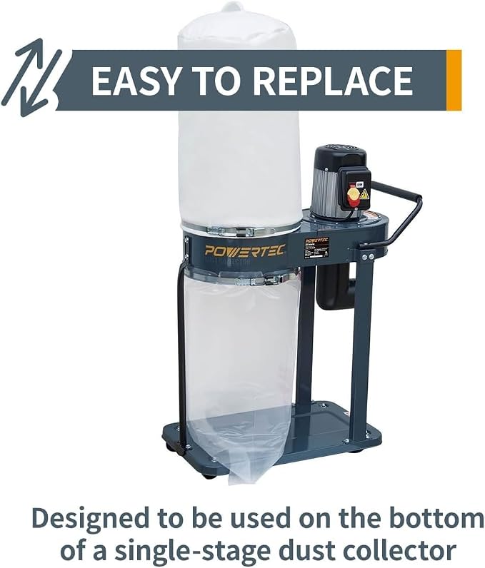 POWERTEC 70426 Dust Collector Bags and Clamp Set | 21" x 31" x 1 Micron Filter