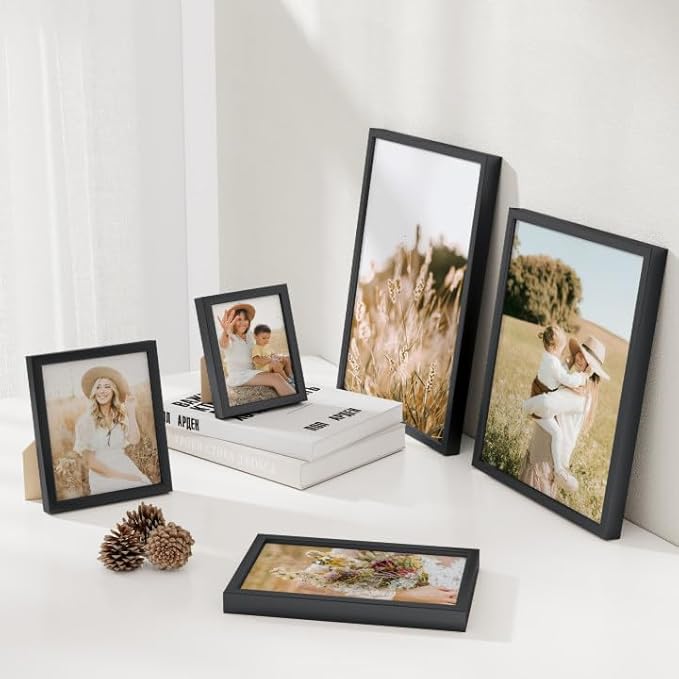 5x8 Metal Picture Frame - Black Aluminum Photo Frames-Real Real Glass,Tabletop Display,Mounting Horizontally or Vertically Decor for Wall Gallery Poster Photo 5x8 Frames, Black