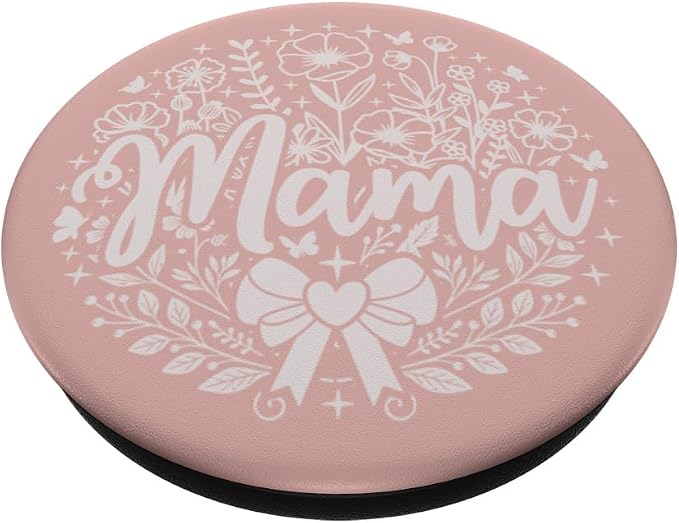 Baby Pink Heart Mama Bow Minimalist Floral Wildflower Mama PopSockets Adhesive PopGrip