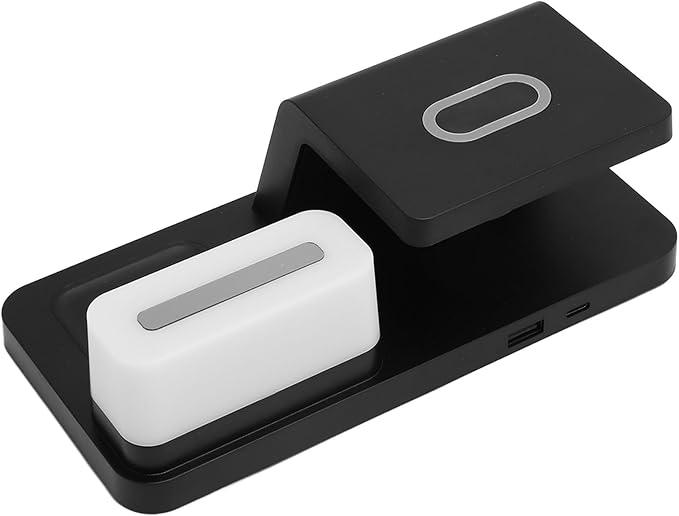 Multifunctional Alarm Clock Wireless Charger 15W Fast Charging with LED Display Calendar Night Light for Phone Smartwatch Earphone (Black)