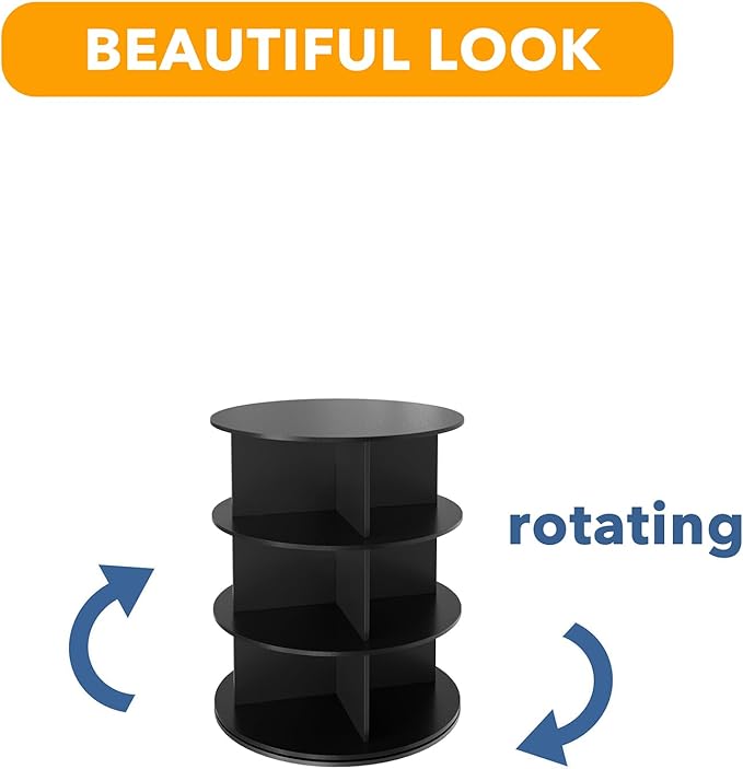 SpaceAid 3 Tier Rotating Shoe Rack Tower, Spinning Shoe Display Lazy Susan, Revolving 360 Shoe Rack Storage Round Carousel, Vertical Handbag Rotate Shoes Closet Organization (3-Tier Black)