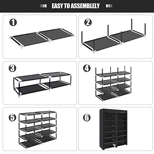 ERONE Shoe Rack Storage Organize, 28 Pairs Portable Double Row with Nonwoven Fabric Cover Shoe Shelf Cabinet for Closet