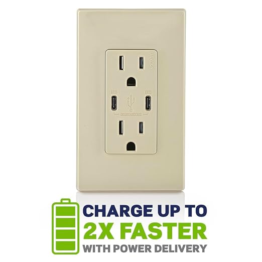 Leviton 30W (6A) USB Dual Type-C/C Power Delivery In-Wall Charger with 15A Tamper-Resistant Outlet USB Charger for Smartphones Tablets Laptops T5635-E Black
