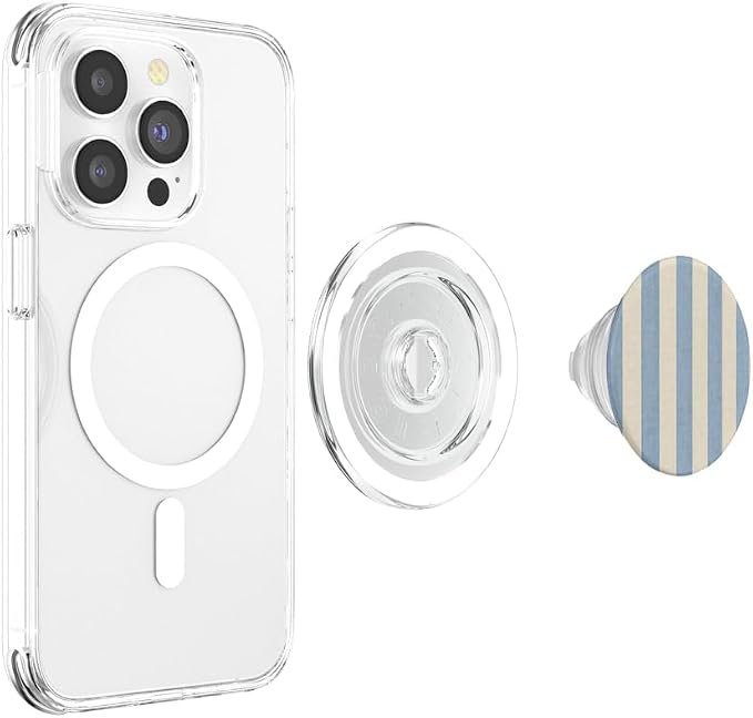 Cream Blue Stripe Pastel Pattern PopSockets PopWallet for MagSafe