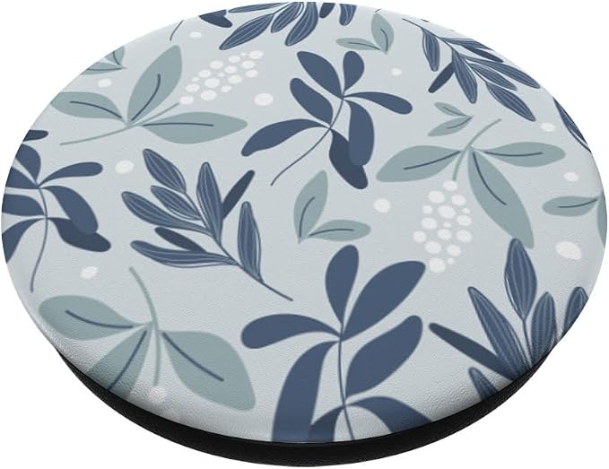 Blue Botanical Foliage &amp White Berry Floral Bud Pattern PopSockets Adhesive PopGrip