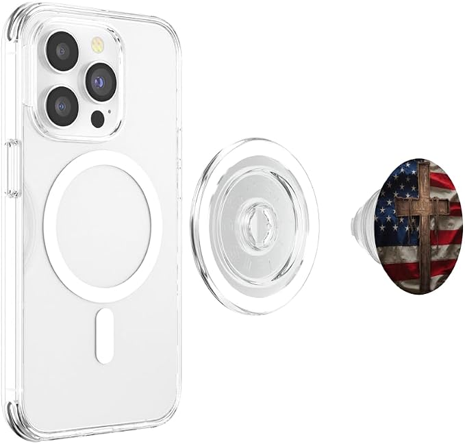 American Flag and Wooden Cross Christian Patriotic Design PopSockets PopGrip for MagSafe