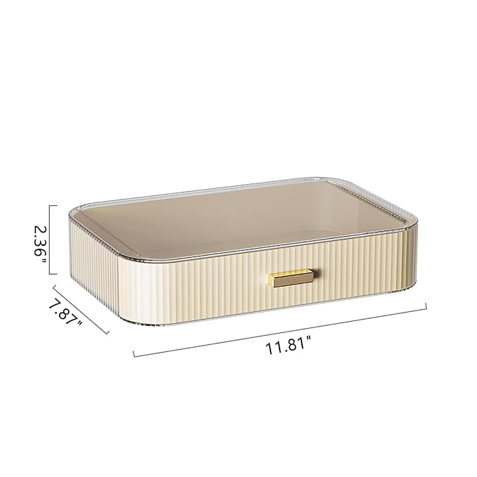 MIUOPUR Stackable Makeup Organizer Drawers, Bathroom Vanity Organizers and Storage, Ideal for Desk and Dresser Countertops, Great for Cosmetics, skincare, Lipsticks, Nail Care -Cream