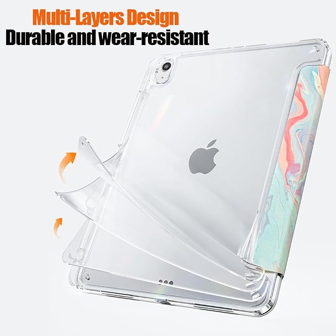 Slim Case for iPad Air 11 M4/M3/M2 &amp 10.9 5th/4th Gen Aqua Blue | Pencil Holder Multi-Angle Y Fold Stand Clear Acrylic Cute Cover Auto Wake-Sleep 2026/2025/2024/2022/2020