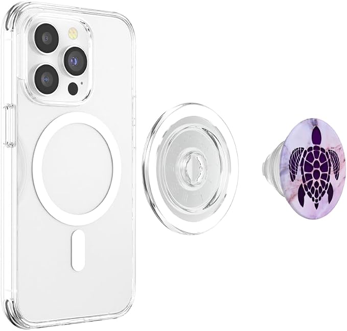 Purple Turtle Phone Grip on Pink Blue Gray Look PopSockets Adhesive PopGrip