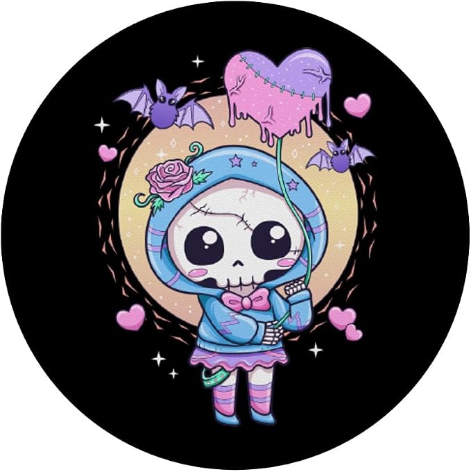 Kawaii Pastel Goth Cute Creepy Skeleton Skull Girl PopSockets Adhesive PopGrip