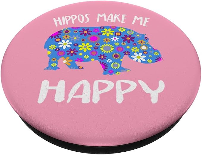 Hippo Phone Hand Holder Gifts - Cute Floral Hippopotamus PopSockets Adhesive PopGrip