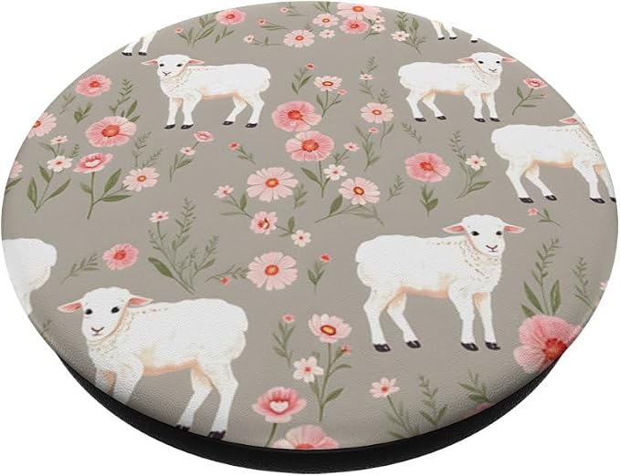 Cute Lamb Floral Meadow Spring Animal Botanical Design PopSockets Adhesive PopGrip