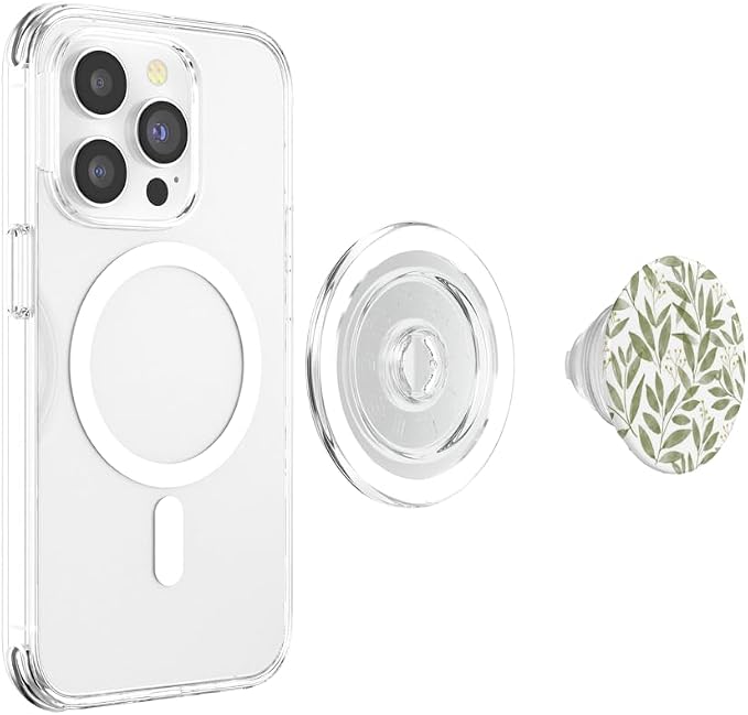 Green Botanical Leaf Pattern PopSockets PopWallet for MagSafe