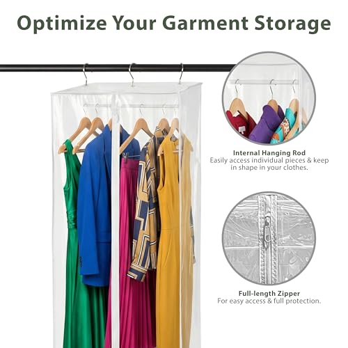 Clear Garment Bag, 60" Hanging Zippered Closet Organizer with Metal Frame – Protects Dresses, Suits & Jackets from Dust and Moisture - size: 60" Long