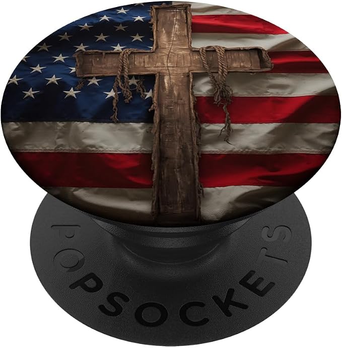 American Flag and Wooden Cross Christian Patriotic Design PopSockets PopGrip for MagSafe