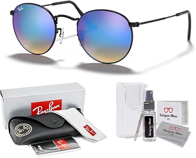 Ray-Ban RB3447 ROUND METAL Sunglasses For Men +BUNDLE with ACCESSORY EYEWEAR KIT