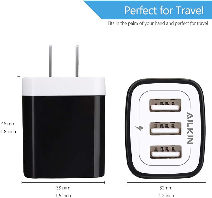 Wall Charger AILKIN 3.1A MultiPort Fast Charger Plug Travel Home Power Adapter Quick Charging Block Base Boxed for iPhone 15 14 13 12 11 10 8 7 Pro Max Mini Samsung Galaxy Pixel Kindle USB Brick