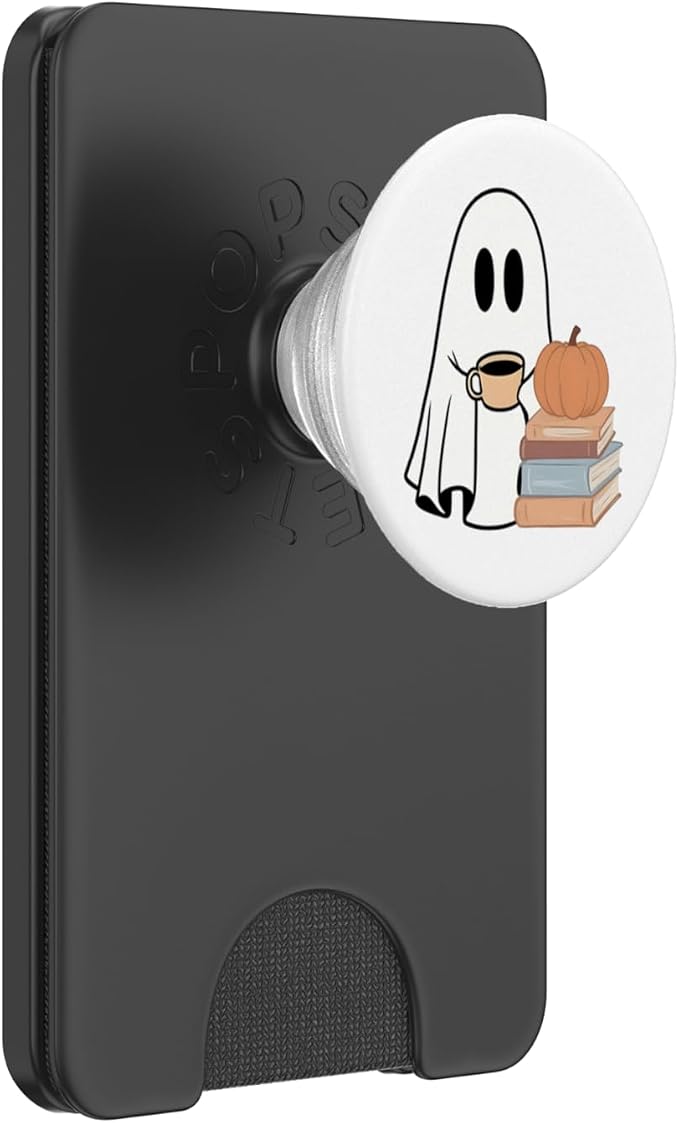 Cute Ghost Books Pumpkin Book Reading Halloween Bookish PopSockets Adhesive PopGrip
