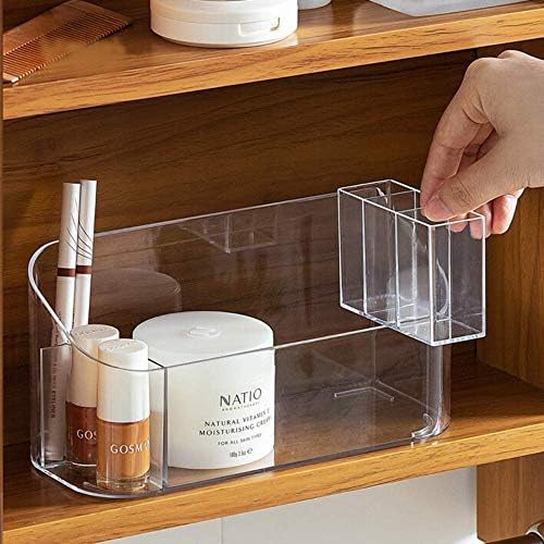 SUNFICON Makeup Tray Holder Organizer Cosmetic Display Case Tabletop Desktop Vanity Countertop Bathroom Wall Cabinet Medicine Storage Box 9 Dividers 2 Removable for Womens Ladies Girls Crystal Clear