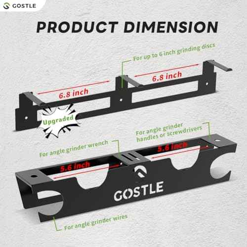 2 Bay Angle Grinder Holder with Discs Hook Rack, Grinders Power Tools Holder Storage Rack, Wall Mount Organizer Bracket for Cutters Polishers with Cord Hanger and Hooks