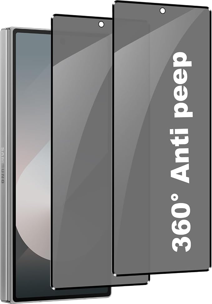 2 PCS 360 Degree Privacy Tempered Glass for Samsung Galaxy Z Fold 6 Screen Protector 4 Direction Ways Anti-peep Tempered Glass Film 9H Hardness Scratch Resistant
