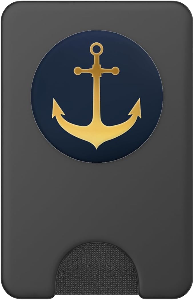 Golden Anchor nautical design On Dark Navy Blue PopSockets Adhesive PopGrip